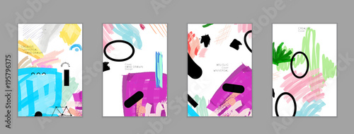 Abstract collage made with scribbles  markercanyon strokesblack geometric shapes