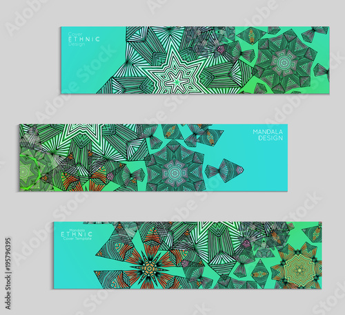 Ethnic banners template with floral Mandala ornament.