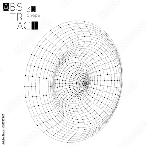 Abstract 3D wireframe geometric shape isolated on white background Circle wave on grid
