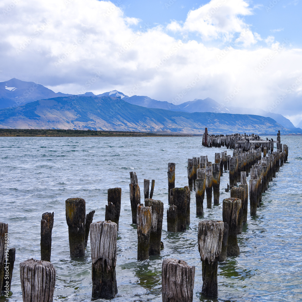 The Old Pier (Muelle Historico) in Almirante Montt Gulf in Patagonia