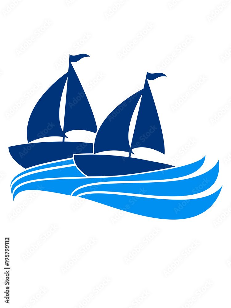 Fototapeta premium wellen 2 schiffe team paar logo design segeln boot schiff verein meer segelboot team crew