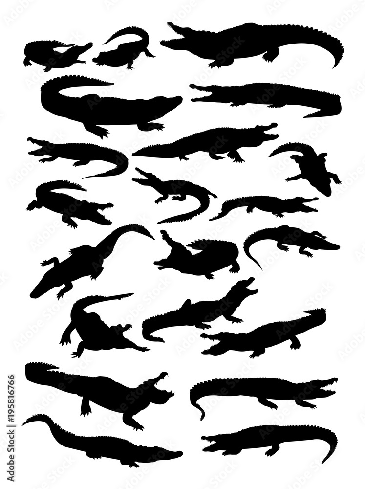Naklejka premium Crocodiles detail silhouette. Vector, illustration. Good use for symbol, logo, web icon, mascot, sign, or any design you want.