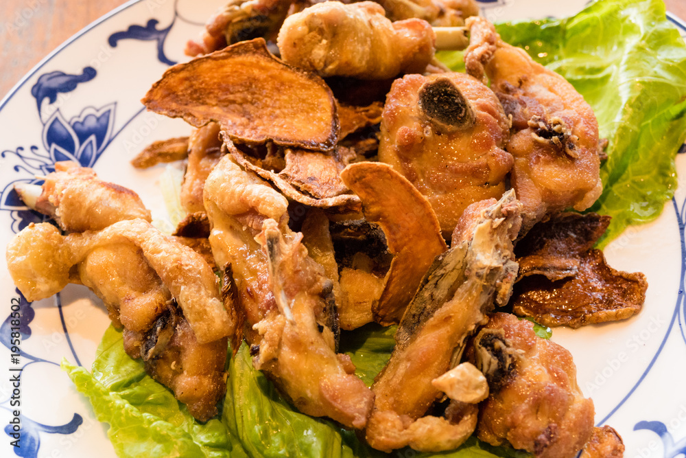 Tea fried chicken on table Tea fried chicken on table
