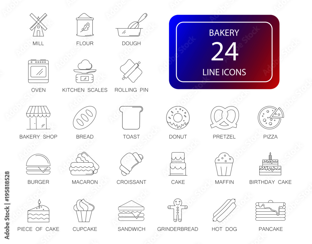 Line icons set. Bakery pack. Vector illustration	