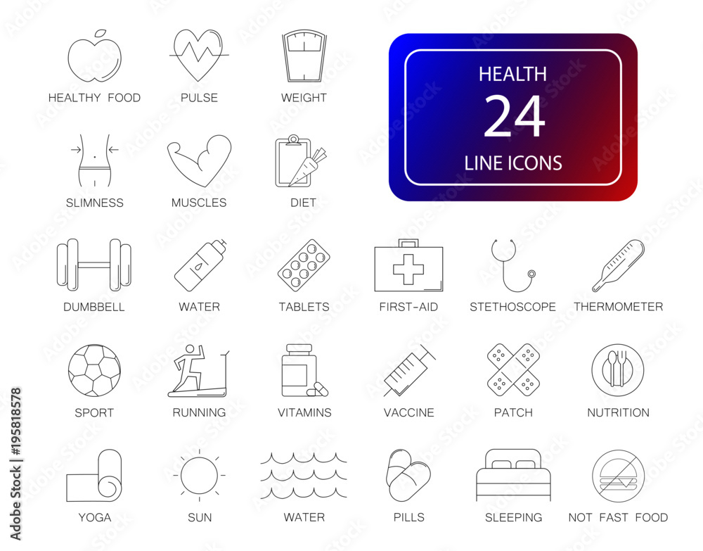 Line icons set. Health pack. Vector illustration Line icons set. Health pack. Vector illustration