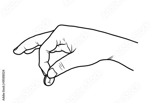Hand Holding A Coin, a hand drawn vector doodle illustration of a hand giving a coin.