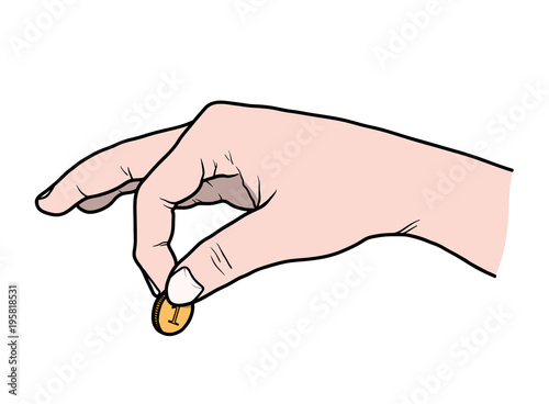 Hand Holding A Coin, a hand drawn vector cartoon illustration of a hand giving a coin.
