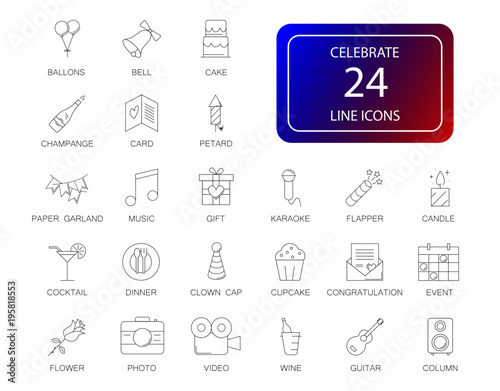 Line icons set. Celebrate pack. Vector illustration 