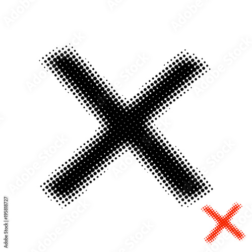 Sign X, Cross in halftone. NO icon for websites or applications. Reject symbol isolated on white background. Vector
