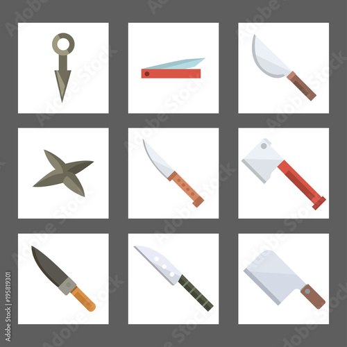Knifes cooking chef meal knives cards kitchen utensil lunch razor stainless restaurant blade tool vector illustration.