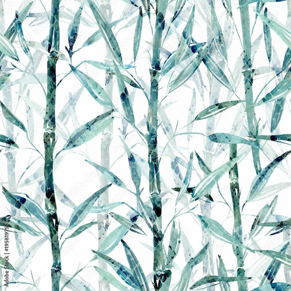 Obraz Bezszwowy botaniczny wzór. Bambusowe gałąź na białym tle.