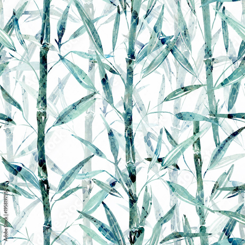 Obraz na płótnie Bezszwowy botaniczny wzór. Bambusowe gałąź na białym tle.