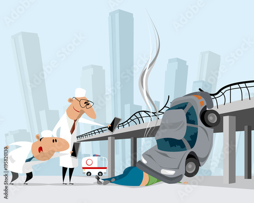 Traffic accident and ambulance