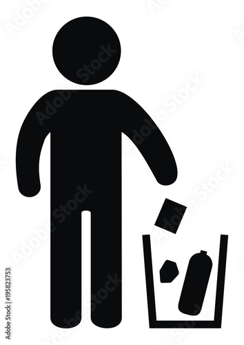 place for waste, black figure and trash can, vector icon