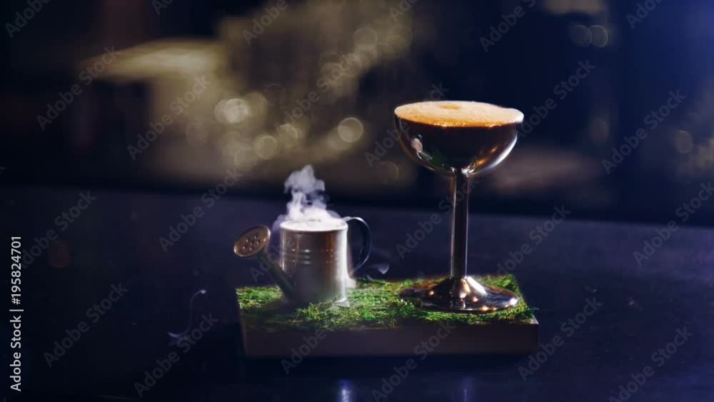 Preparing a cocktail with ice a mix of alcohol in a nightclub or pub Preparing a cocktail with ice a mix of alcohol in a nightclub or pub