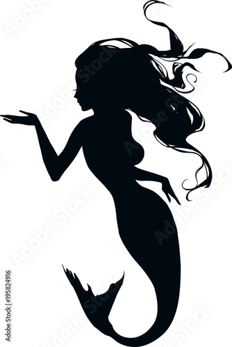 Cute silhouette beautiful elegant mermaid with long hair