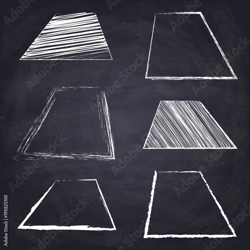 Chalk drawn acute trapezoid. Geometric figures on chalkboard background.