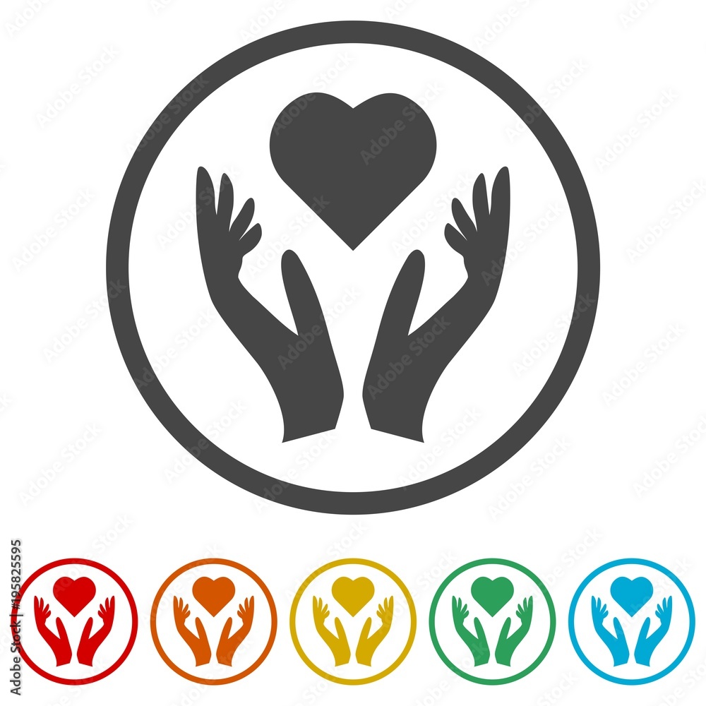 Obraz premium Heart in hands sign icon, Donation icon, 6 Colors Included