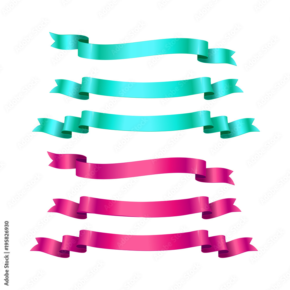 Realistic ribbons isolated on white background. Vector design elements set.