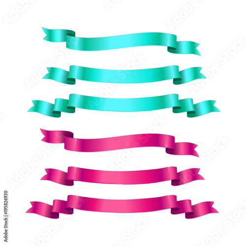 Realistic ribbons isolated on white background. Vector design elements set.