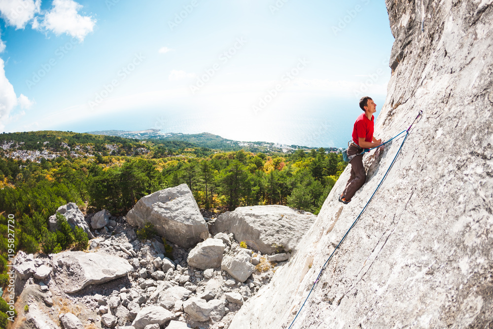 A rock climber on a rock.