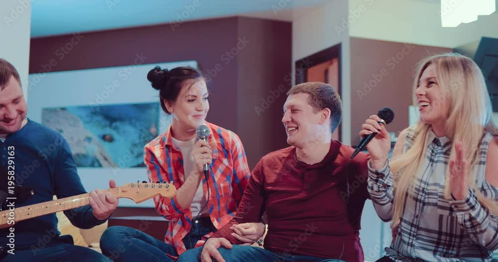 Funny friends sang songs and played guitar at home