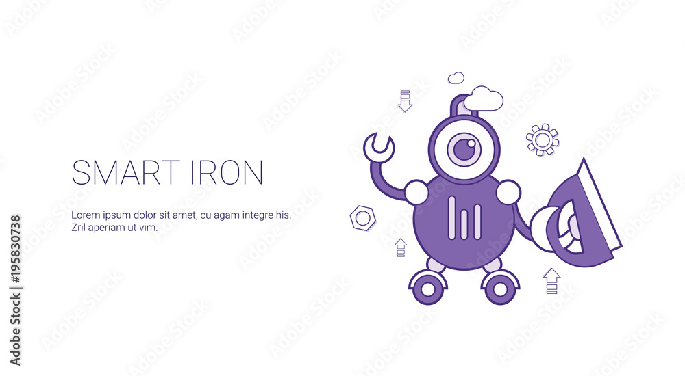 Smart Iron Robot Technology Template Web Banner With Copy Space Vector Illustration