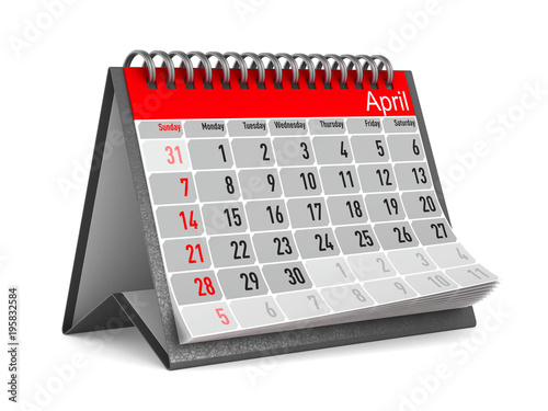 Calendar for April. Isolated 3D illustration