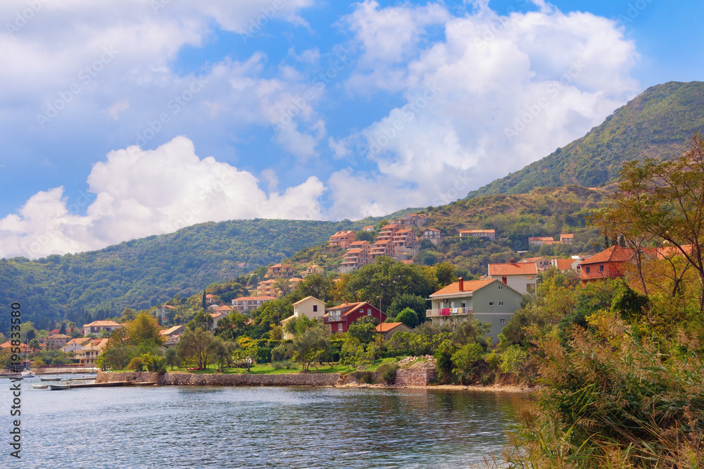 View of small Mediterranean town of Kamenari on sunny autumn day.  Montenegro, Bay of Kotor