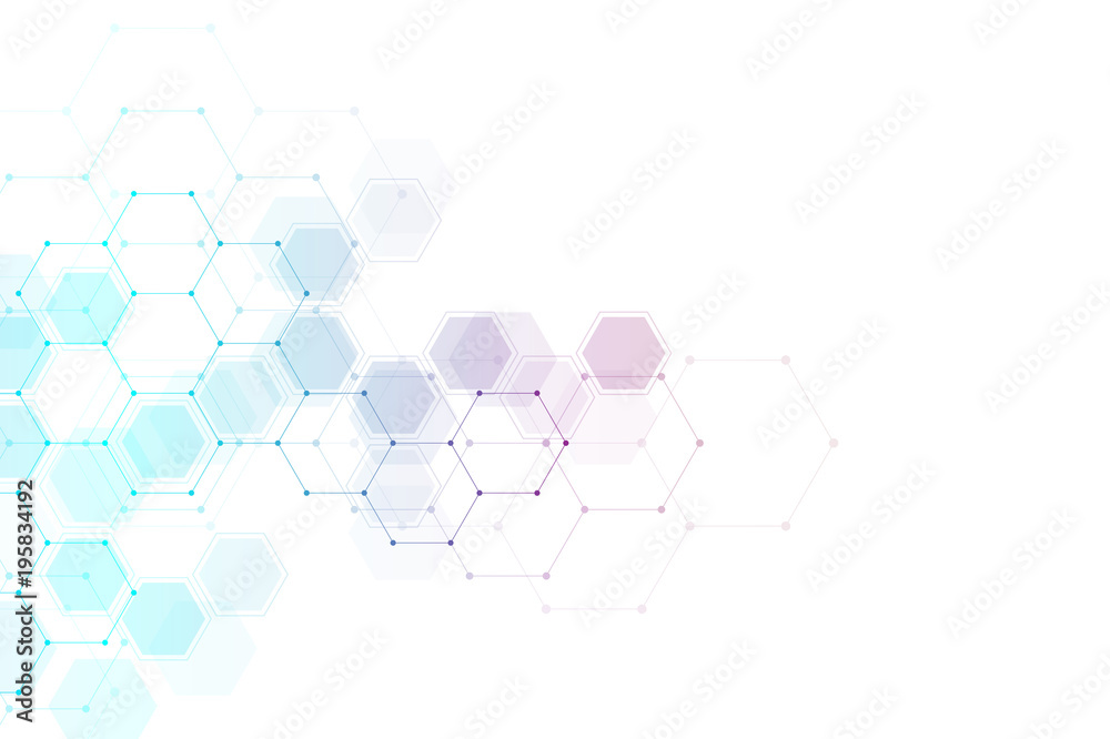 Geometric abstract background with hexagon molecule. - obrazy, fototapety, plakaty 