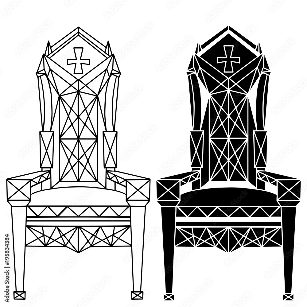 Furniture hand drawn set, vintage gothic chair, armchair, throne Stock