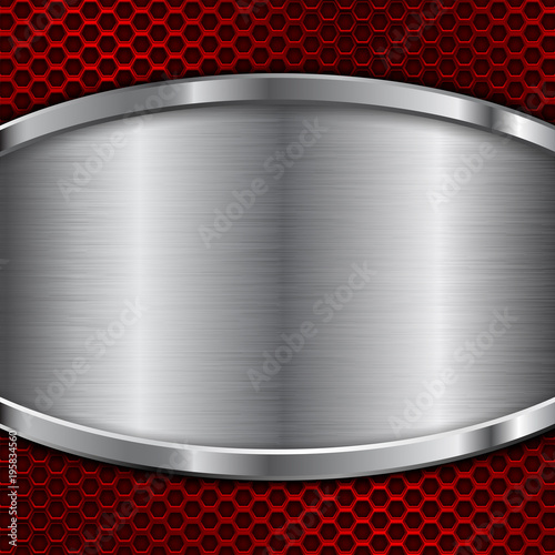 Metal red perforated background with stainless steel center element