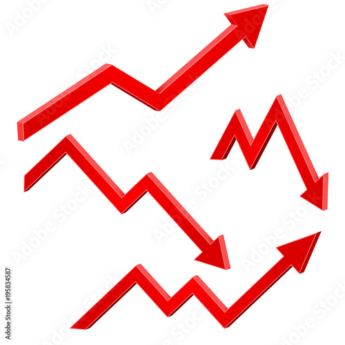 Red financial up and down moving arrows. Rising and falling trends