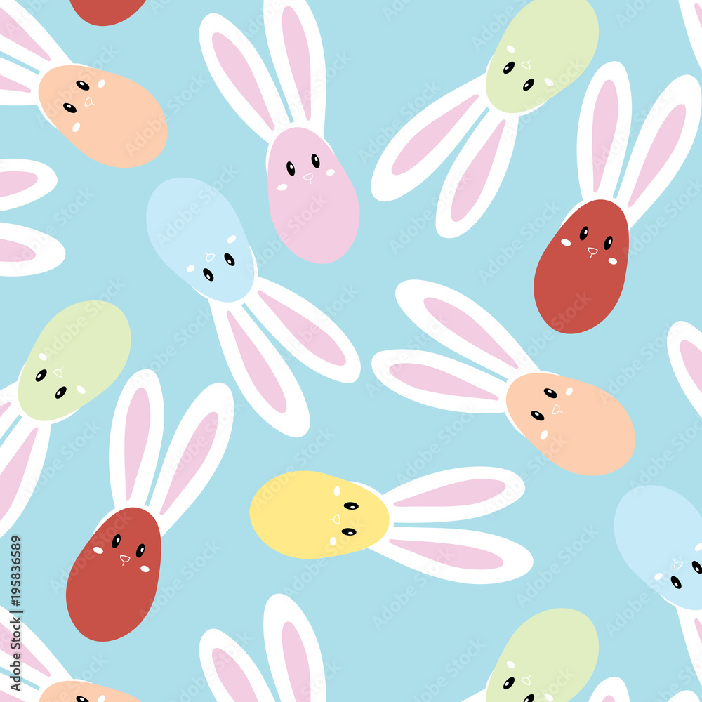Happy Easter. Set of Easter eggs with bunny ears on a light blue background. Vector pattern Illustration Happy Easter. Set of Easter eggs with bunny ears on a light blue background. Vector pattern Illustration