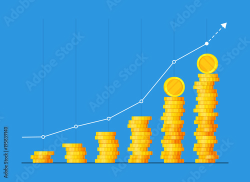 Coins stack vector illustration, flat coin money stacked icon flat, golden penny cash pile, treasure heap isolated on color background