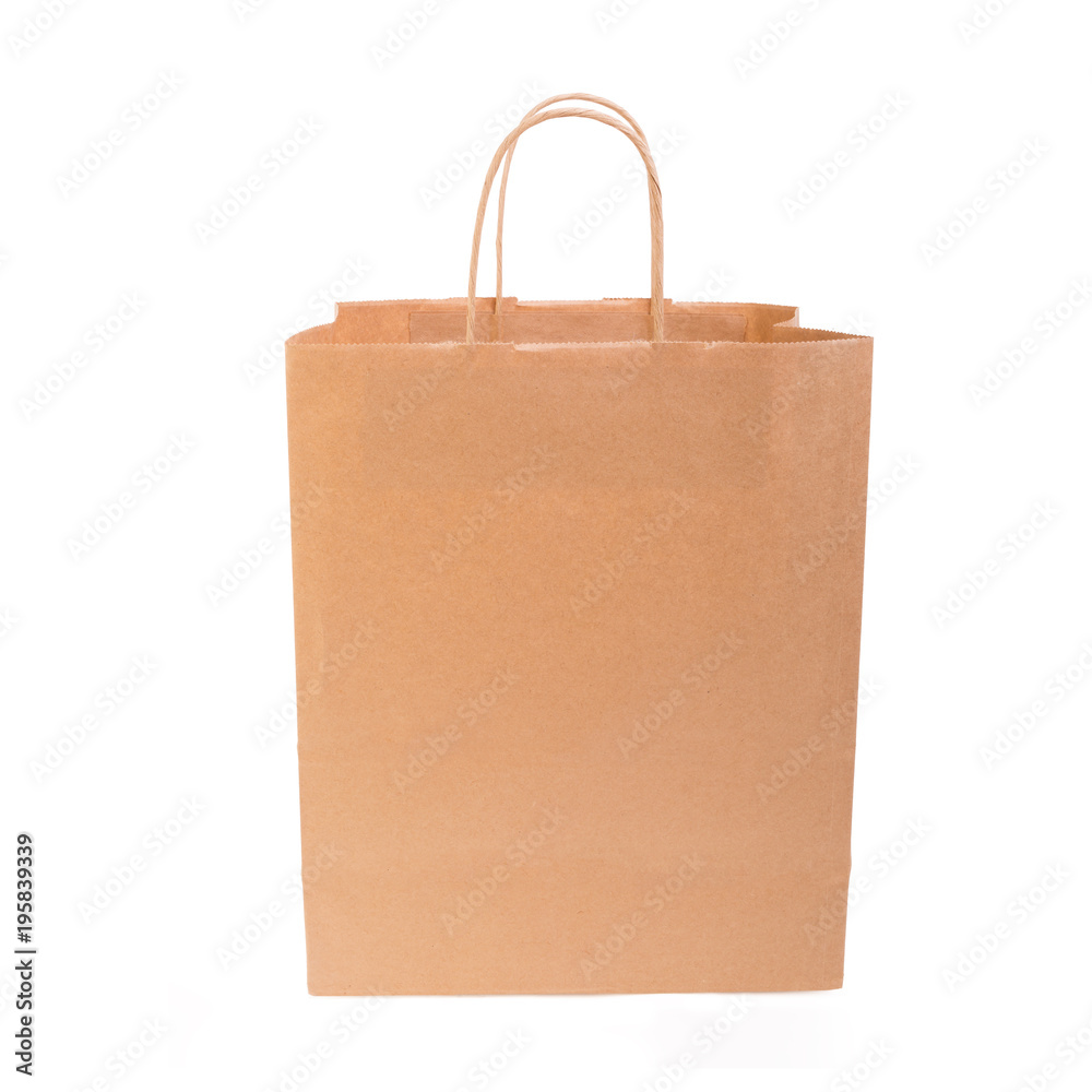 Paper bag with handles on white. Paper bag with handles on white.