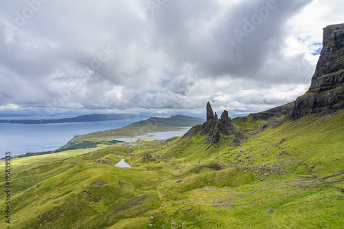 View of the Old Man of Storr, one of the most famous landscape in the Isle of Skye, Scotland, Britain