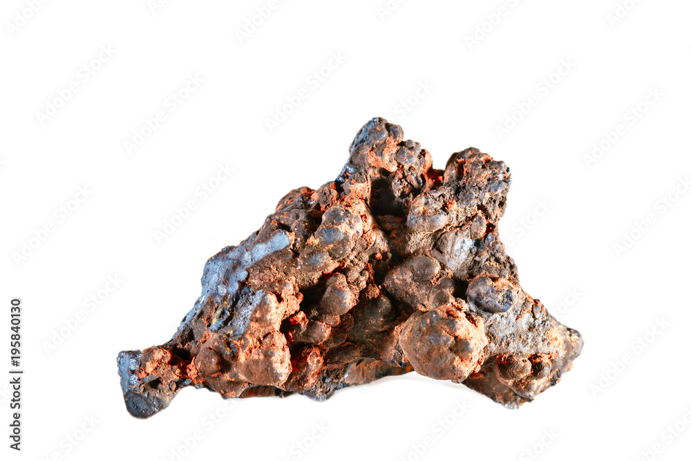 Macro shooting of natural gemstone. The raw mineral is goethite. Morocco. Isolated object on a white background.