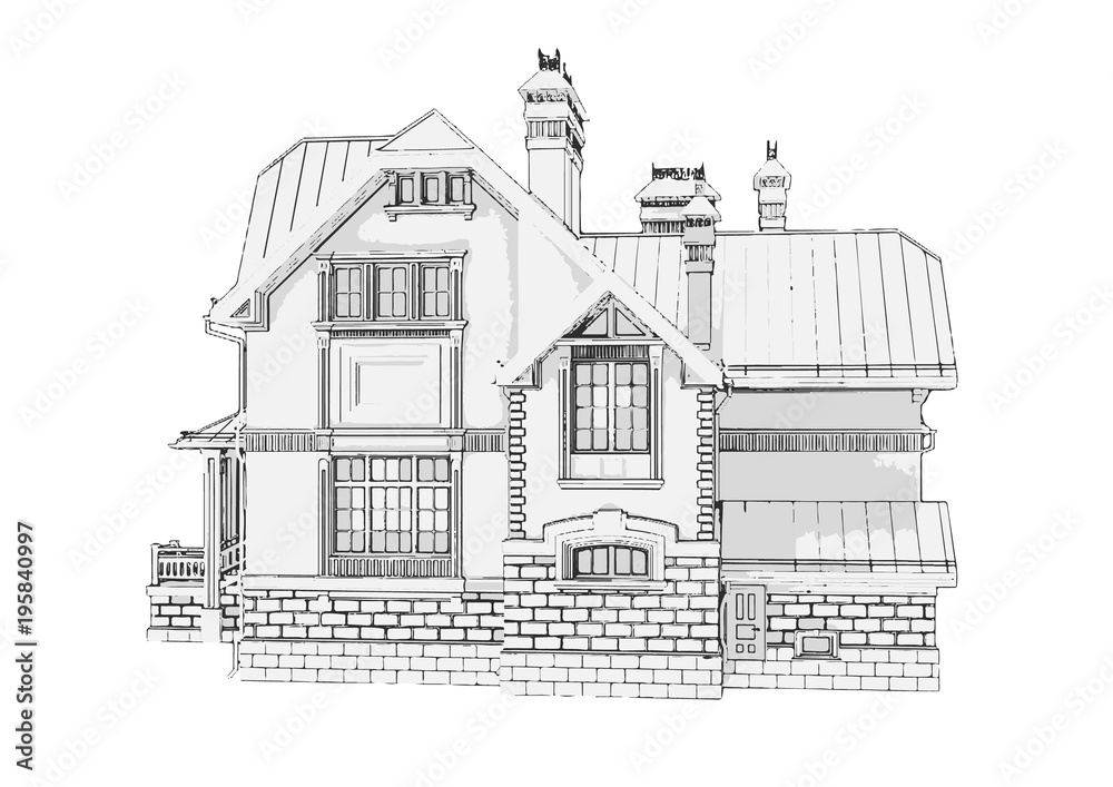 vector house sketch.