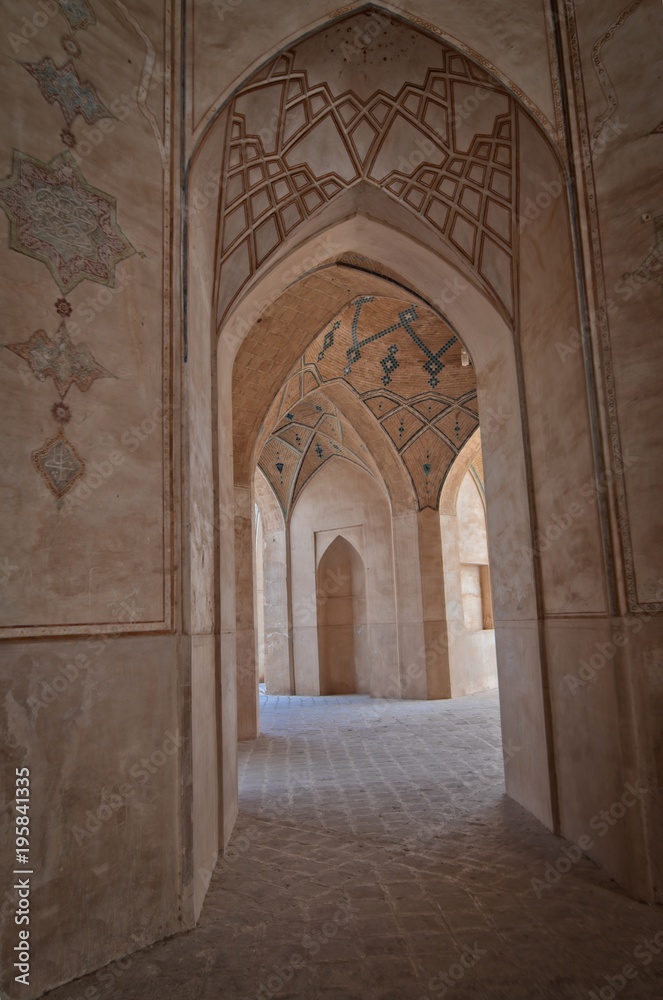 Mosque Agha Bozog in Kashan, Iran. The mosque and theological school,madrasah. The mosque's ceilings.