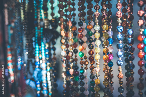 Women beads and necklace in jewerly market. Bali island.