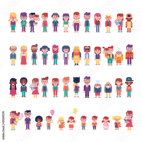 Set of cartoon people. Men and women of all ages and lifestyles. flat style.