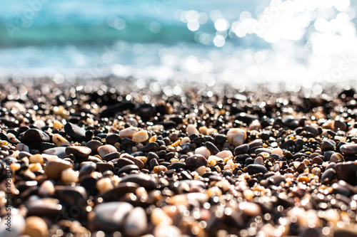 Pebbles and blur sea
