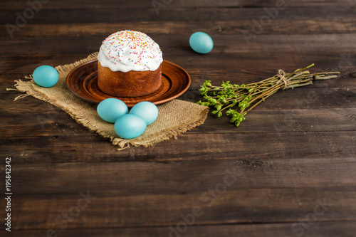 Easter cake and Easter eggs (traditional decoration and attributes). Happy easter!