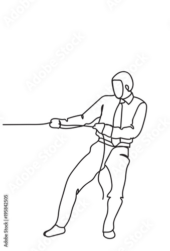 Hand Drawn Business Man Pulling Rope Strong Businessman Competition Concept Vector Illustration