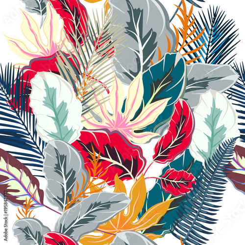 Flower tropical vector illustration with colorful palm plants