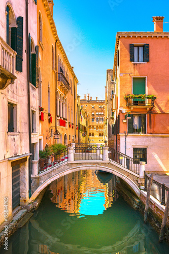 Venice cityscape, buildings, water canal and bridge. Italy © stevanzz