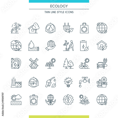 Thin line design ecology icons