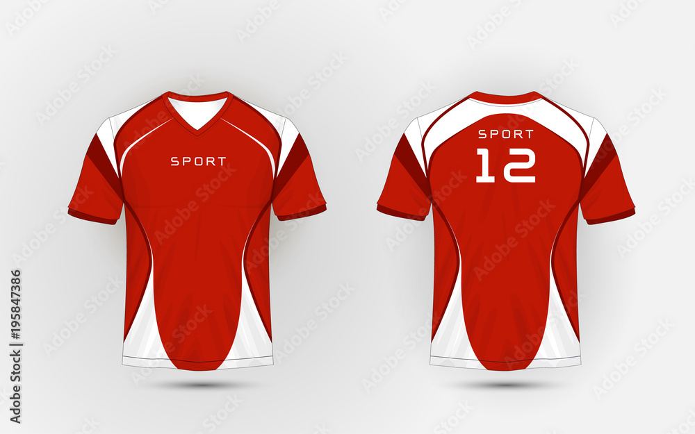Red and white pattern sport football kits, jersey, t-shirt design template  Stock Vector | Adobe Stock
