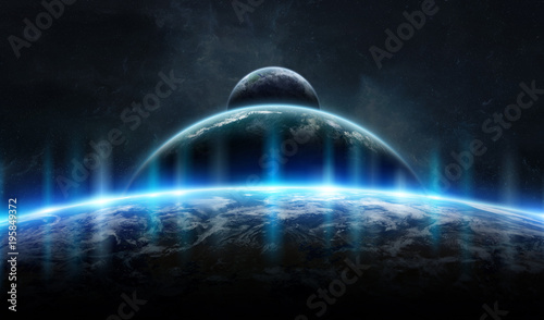 Fototapeta Naklejka Na Ścianę i Meble -  Distant planet system in space with exoplanets 3D rendering elements of this image furnished by NASA